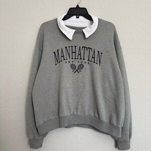 Hollister Grey Manhattan New York Collared Sweater XL Tennis Preppy Old Money